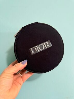 Dior Black Round Zip Pouch with Silver Accent